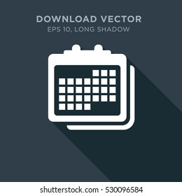 Icon of calendar on dark background, symbol of business sample, linear outline of date, isolated  business web sign, vector of days, months and years elements, financial logo, time management logo