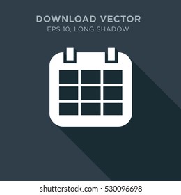 Icon of calendar on dark background, symbol of business sample, linear outline of date, isolated  business web sign, vector of days, months and years elements, financial logo, time management logo