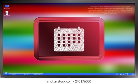 Icon calendar on the screen monitor. Scribble and hatching style. Made vector illustration