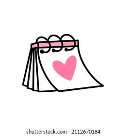 An icon of calendar open on the page of 14 of February with heart on it. 