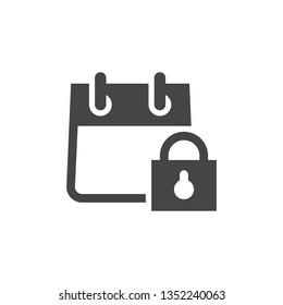 Icon of Calendar with Padlock in Gliph Style. Private Recordings, Personal Organizer Concept. Simplicity Graphic Label. Vector Illustration Isolated for Web and App.