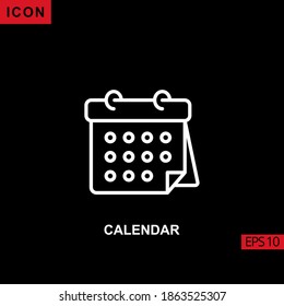 Vector de calendario de iconos en fondo negro. Línea de ilustración, lineal, contorno y lineal símbolo de icono o colección de símbolos.