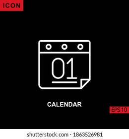 Icon calendar vector on black background. Illustration line, linear, outline and lineal icon sign or symbol collection.