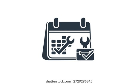 Icono de calendario con llave inglesa y lista de verificación
