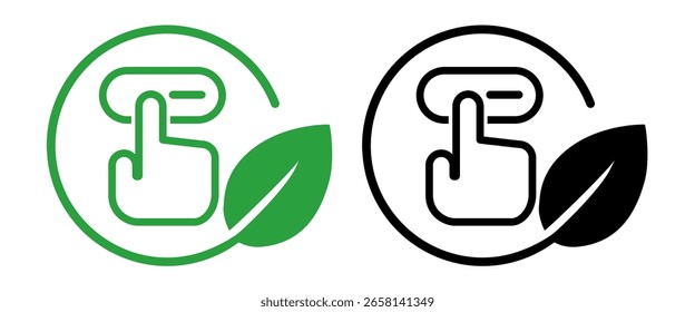 Icon call to action user interface hand click button symbolizing eco-friendly digital interaction green version features a leaf highlighting sustainability eco-friendly digital design and green tech