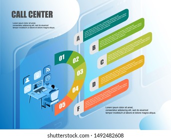 Icon with call center. 3d isometric people illustration. Business presentation. Connection concept. Operator headset vector. Vector infographics. Call center operator