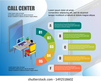 Icon with call center. 3d isometric people illustration. Business presentation. Connection concept. Operator headset vector. Vector infographics. Call center operator