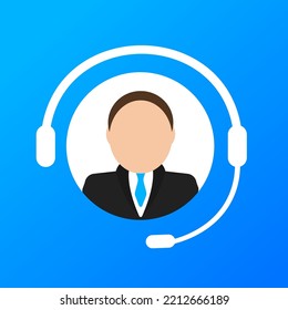 Icon Of A Call Center Operator, Call Dispatcher For Assistance. Vector Illustration