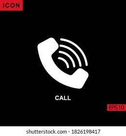 icon call on black background. Illustration flat or glyph icon for graphic, print media interfaces and web design.