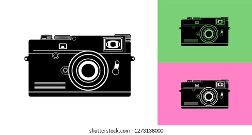 Icon of the camera in black on a white background with a substrate made in the vector