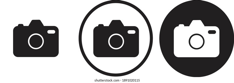 icon camera black outline logo for web site design 
and mobile dark mode apps 
Vector illustration on a white background