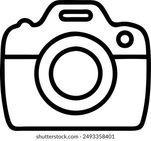 An icon of a camera in black and white on a white background