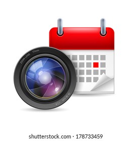 Icon of camera lens and calendar with marked day