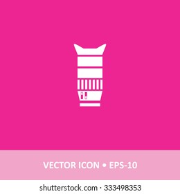 Icon of Camera Lens on Magenta Color Background. Eps-10.