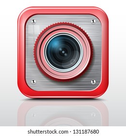 Icon camera, metal structure, red case. Vector