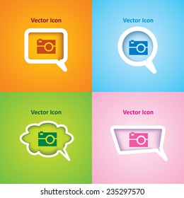 Icon of camera on four kinds of speech bubble with four different color beautiful background. Eps-10.