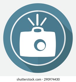 Icon Camera on white circle with a long shadow