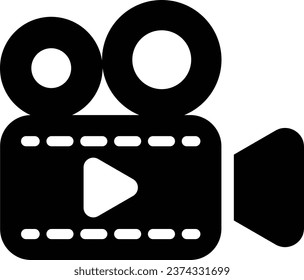 Icon of a camera with a prominent play button, representing multimedia, video playback, visual content, and interactive media. Ideal for web and multimedia applications