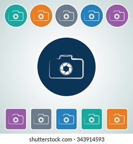 Icon of Camera/Photo in Multi Color Circle & Square Shape. Eps-10.