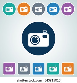 Icon of Camera/Photo in Multi Color Circle & Square Shape. Eps-10.