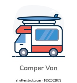 Icon of campervan in flat design 