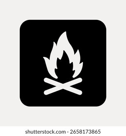 Icono de una fogata. Diseño de fogata simple. Símbolo de fogata en blanco y negro. Fogata con llamas y troncos. Perfecto para temas de camping. VECTOR de iconos de interfaz de usuario.