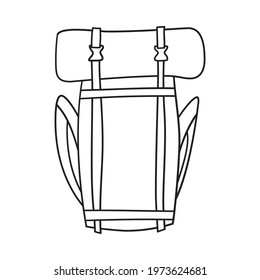 Icon Of Camping Backpack. Hand Drawn Sketch Design. Vector Illustration.