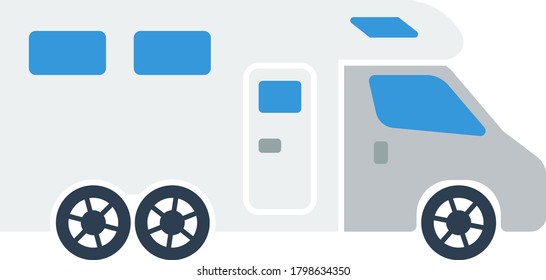 Icon Of Camping Family Caravan Car. Flat Color Design. Vector Illustration.