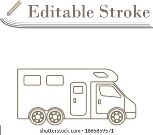 Icon Of Camping Family Caravan Car. Editable Stroke Simple Design. Vector Illustration.