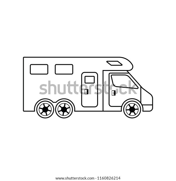 Icon of camping family caravan car. Thin\
line design. Vector\
illustration.