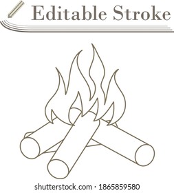 Icon Of Camping Fire. Editable Stroke Simple Design. Vector Illustration.