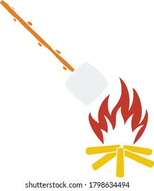 Icon Of Camping Fire With Roasting Marshmallow. Flat Color Design. Vector Illustration.
