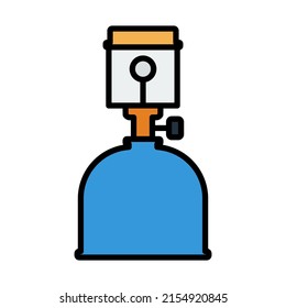 Icon Of Camping Gas Burner Lamp. Editable Bold Outline With Color Fill Design. Vector Illustration.