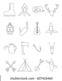 icon camping  hand drawn vector set art illustration
