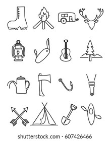 icon camping  hand drawn vector set art illustration