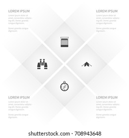 Icon Camping Set Of Navigator, Safety, Look And Other Vector Objects. Also Includes Tent, Navigator, Matches Elements.