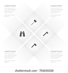 Icon Camping Set Of Poleaxe, Axe, Binoculars And Other Vector Objects. Also Includes Glass, Axe, Vision Elements.