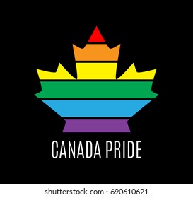 Icon Canada maple leaf. Rainbow gay and lesbian equality symbol LGBT. Vector illustration for gay-pride design, t-shirt. Unique Canadian maple leaf.