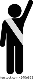 Icon of a candidate holding a sash and waving to voters, transparent background