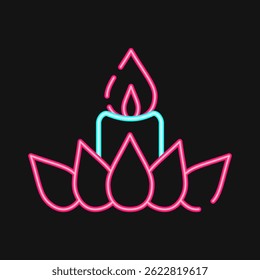 Icon candle. Buddhism and vesak elements. Icon in neon style.