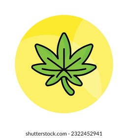 Eine Ikone des Cannabisblattes im trendigen Stil einzeln auf weißem Hintergrund