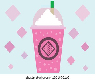 icon cappuccino with cream and pink cup