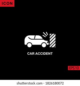 icon car accident on black background. Illustration flat or glyph icon for graphic, print media interfaces and web design.