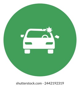 An icon of a car collision created in vector format, enclosed within a green circle.