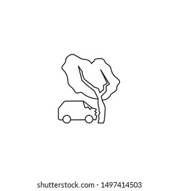  icon, car crashed into a tree, simple drawing, vector illustration