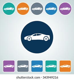 Icon of Car in Multi Color Circle & Square Shape. Eps-10.