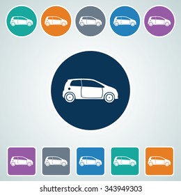 Icon of Car in Multi Color Circle & Square Shape. Eps-10.