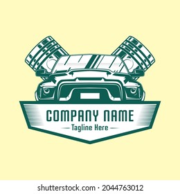 Icon with car and piston image, depicting an adventurer, perfect for automotive logo