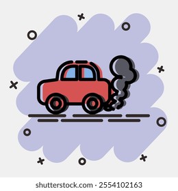 Icon car pollution. Global warming elements. Icon in comic style.