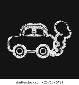 Icon car pollution. Global warming elements. Icon in chalk style.
